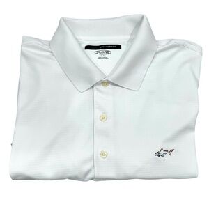 GREG NORMAN WHITE TONAL STRIPE PATTERN PLAY DRY COLLARED POLO SHIRT